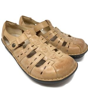 Alegria Fisherman’s Sandal Pesca Almond Gold Stitching Womens Sz 37 EU 7-7.5 US